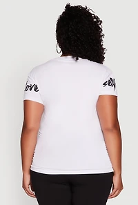 Womens Plus Self Love Club Leopard Print Detail Graphic Tee, White,