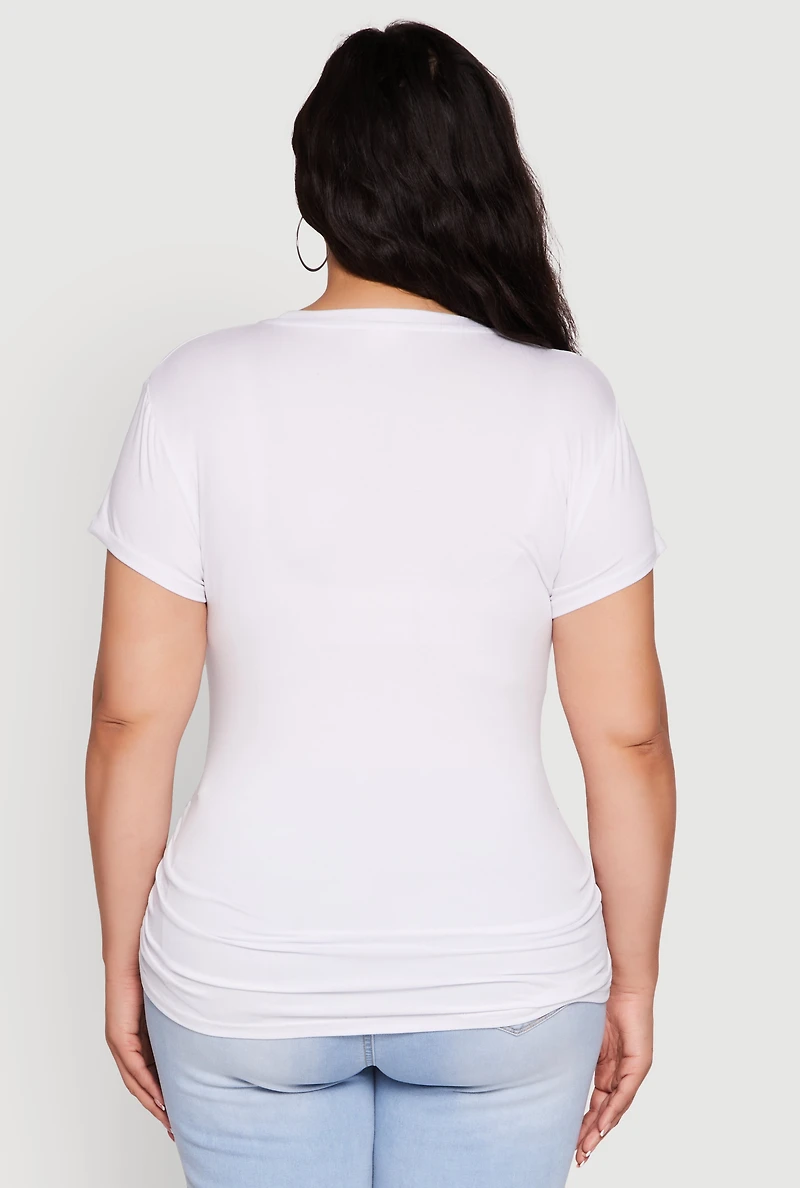 Womens Plus Size Baddie Since Birth Sequin Graphic Tee, White, Size 1X