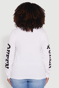 Womens Plus Long Sleeve Hustle Like A Boss Graphic Tee, White,
