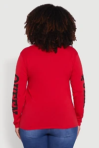 Womens Plus Size Long Sleeve Hustle Like A Boss Graphic Tee, Red, Size 1X