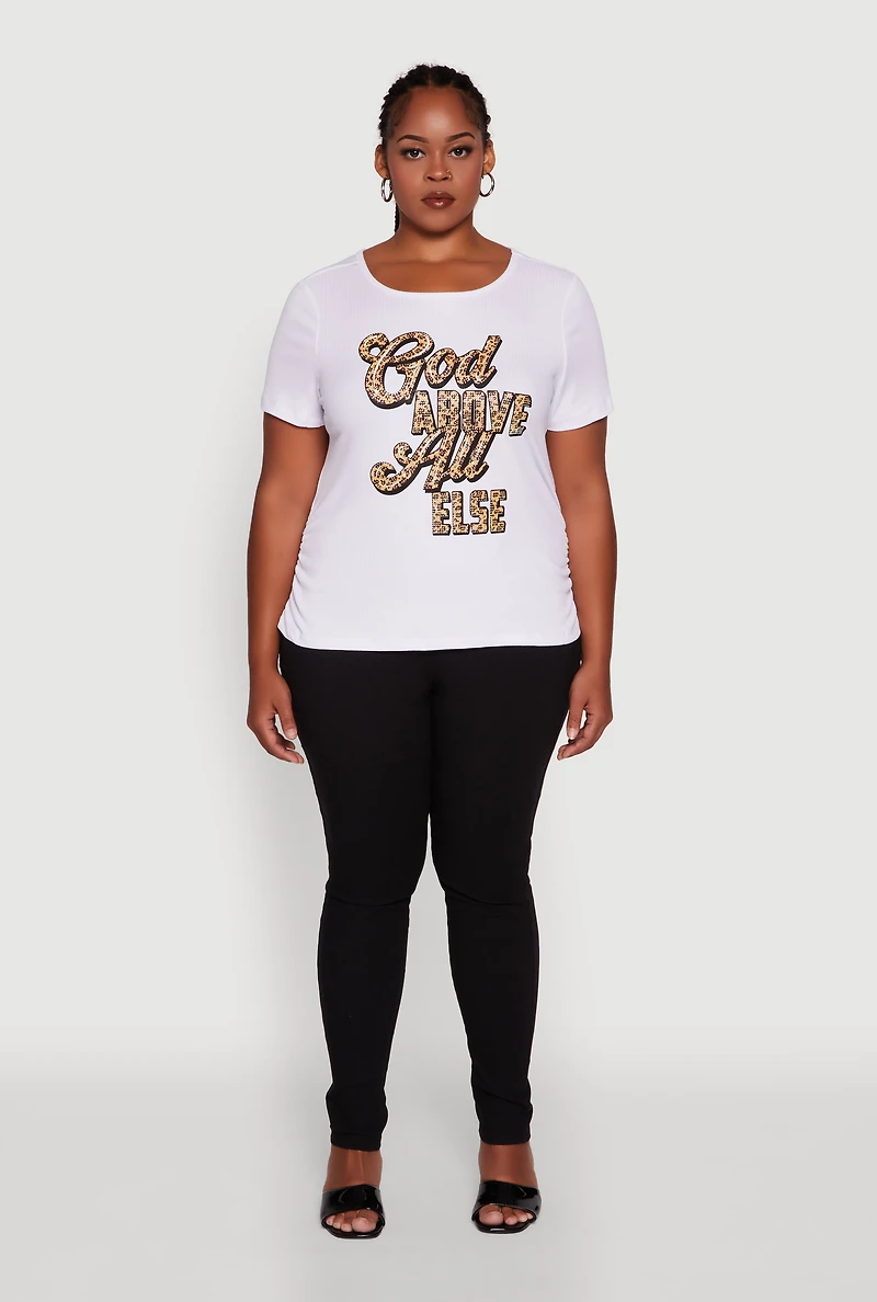Plus Ribbed Knit God Above All Else Graphic Tee