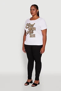 Womens Plus Size Ribbed Knit God Above All Else Graphic Tee, White, Size 2X