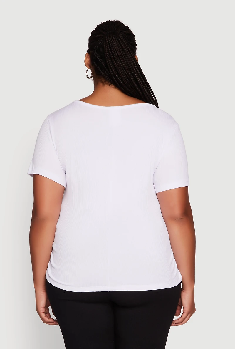 Womens Plus Size Ribbed Knit God Above All Else Graphic Tee, White, Size 2X