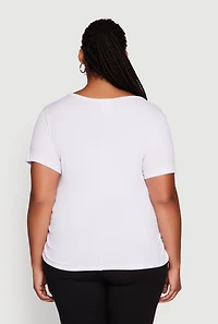 Womens Plus Size Ribbed Knit God Above All Else Graphic Tee, White, Size 2X
