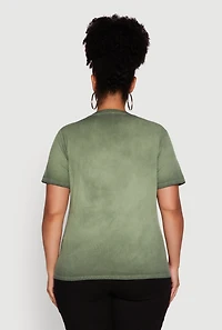 Womens Plus Acid Wash Ribbed Knit Rhinestone Detail T-Shirt, 2X
