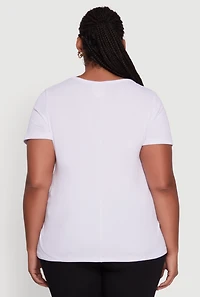 Womens Plus Size Ribbed Knit Rhinestone Paris Graphic Tee, White, Size 2X
