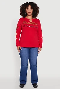 Womens Plus Size Beautiful Positive Vibes Only Foil Graphic Tee, Red, Size 1X