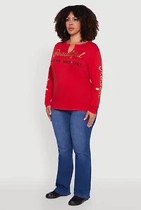 Womens Plus Size Beautiful Positive Vibes Only Foil Graphic Tee, Red, Size 1X