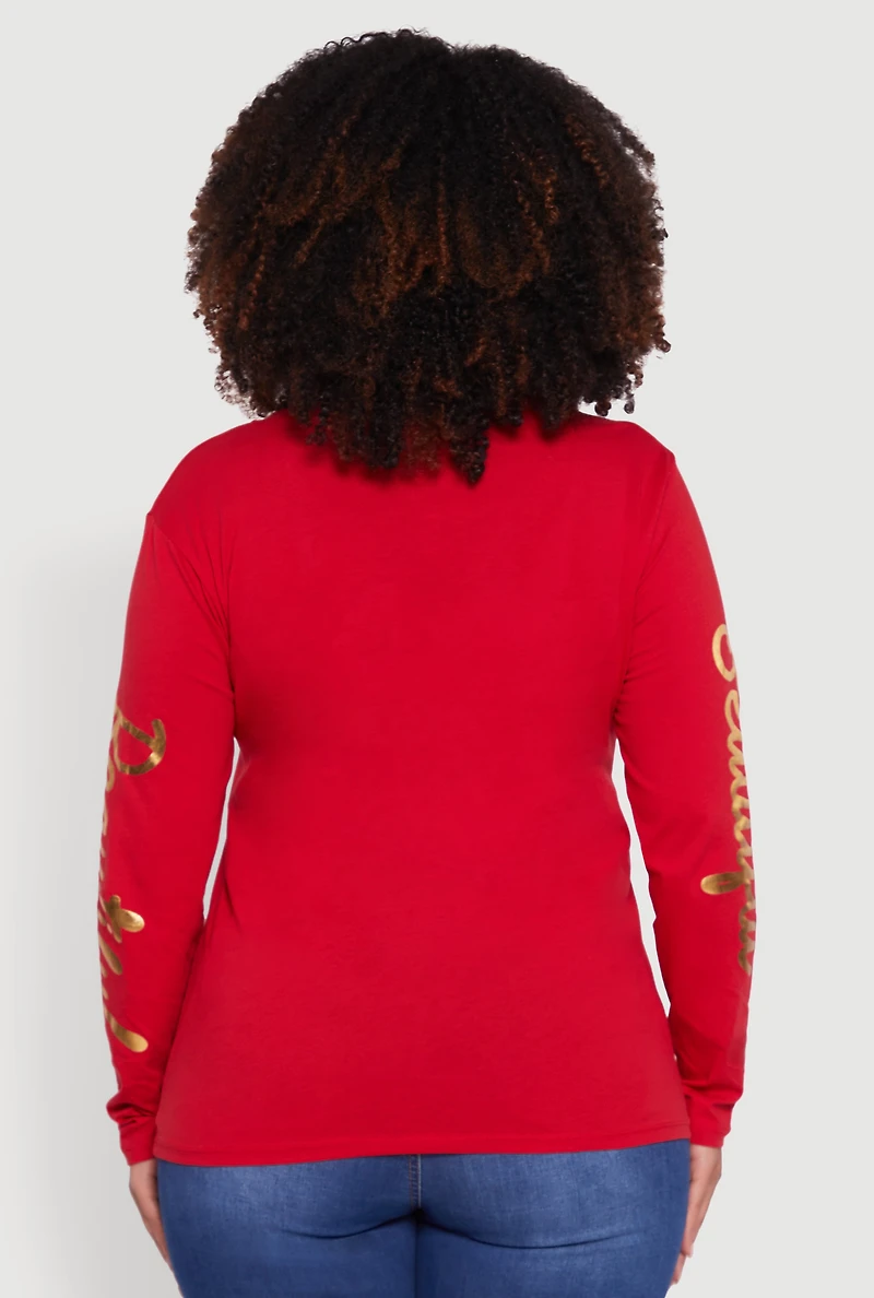 Womens Plus Size Beautiful Positive Vibes Only Foil Graphic Tee, Red, Size 1X