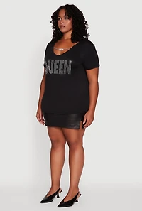 Womens Plus Size Chain Detail Rhinestone Queen Top, Black, Size 2X