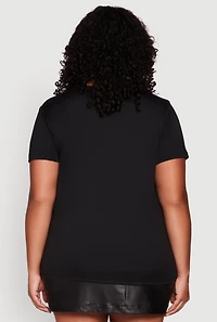 Womens Plus Size Chain Detail Rhinestone Queen Top, Black, Size 2X