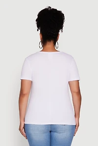 Womens Plus Size Ribbed Knit Cherry Bow Tie Graphic Tee, White, Size 1X