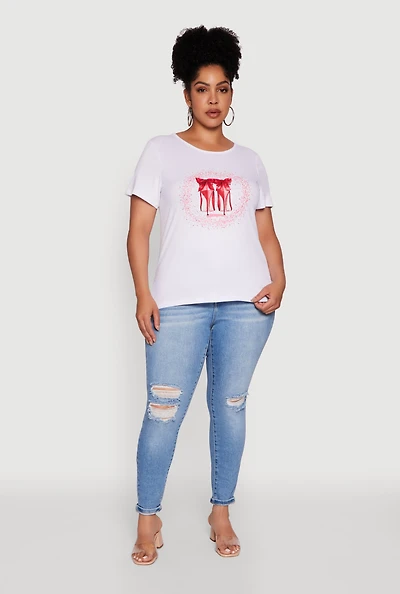 Womens Plus Size Rhinestone Stiletto Heel Graphic Tee, White, Size 1X