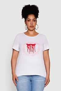 Womens Plus Size Rhinestone Stiletto Heel Graphic Tee, White, Size 3X