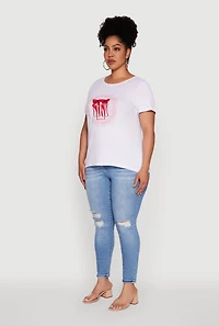 Womens Plus Size Rhinestone Stiletto Heel Graphic Tee, White, Size 3X