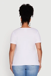 Womens Plus Size Rhinestone Stiletto Heel Graphic Tee, White, Size 3X