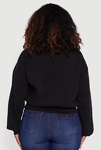 Womens Plus Size New York Long Sleeve Shirt Collar Sweatshirt, Black, Size 2X