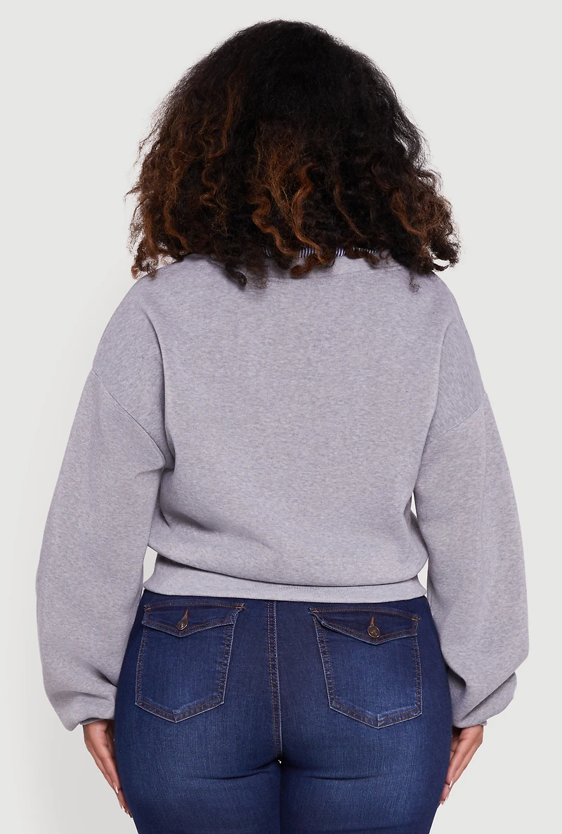 Plus New York Long Sleeve Shirt Collar Sweatshirt