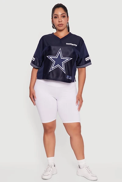 Womens Plus Size NFL Cowboys Cropped Jersey, Blue, Size 2X