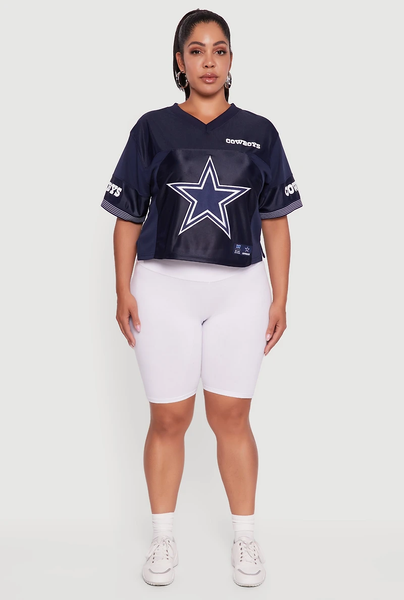 Womens Plus Size NFL Cowboys Cropped Jersey, Blue, Size 2X