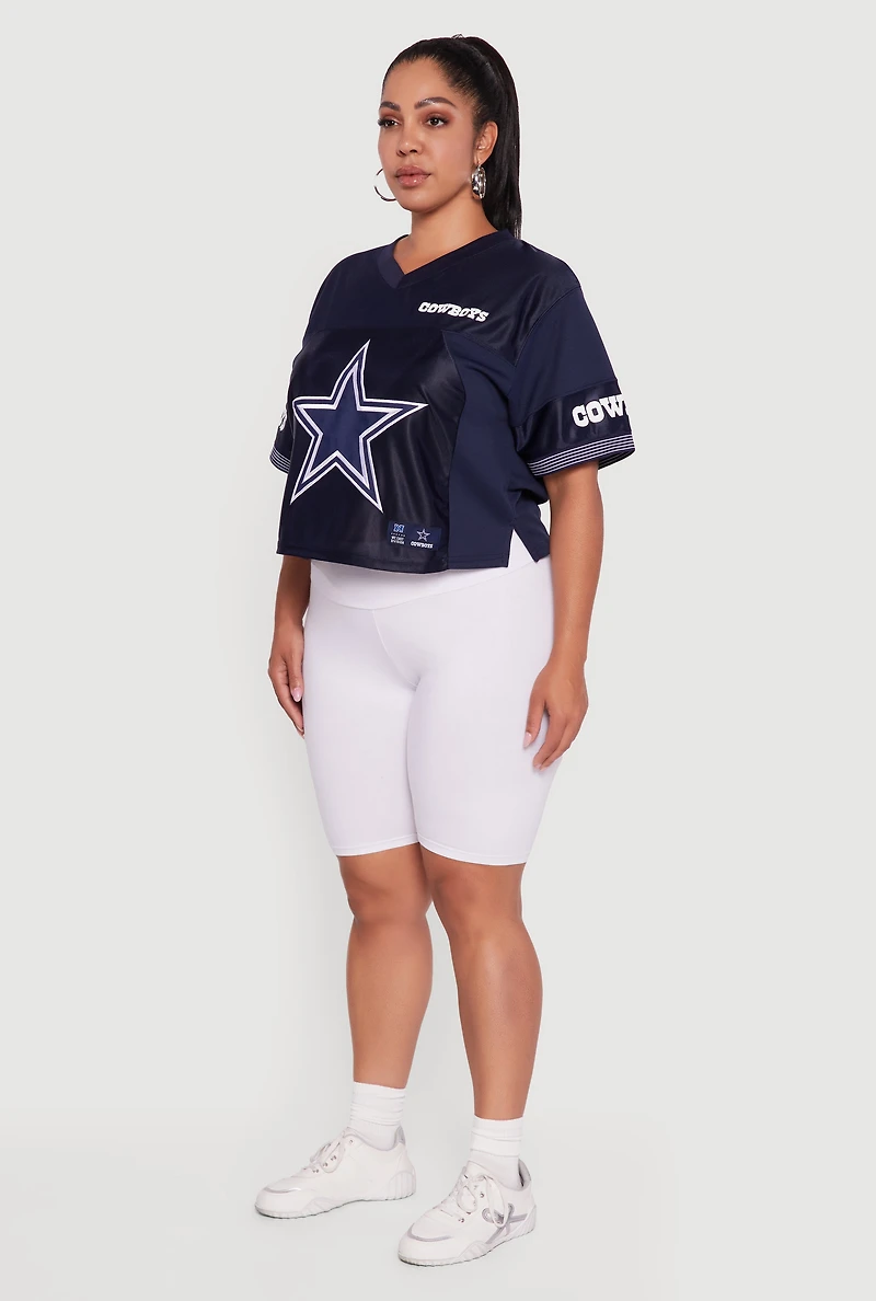 Womens Plus Size NFL Cowboys Cropped Jersey, Blue, Size 2X