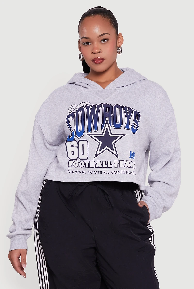 Womens Plus Size NFL Dallas Cowboys Graphic Hooded Sweatshirt, Grey, Size 3X