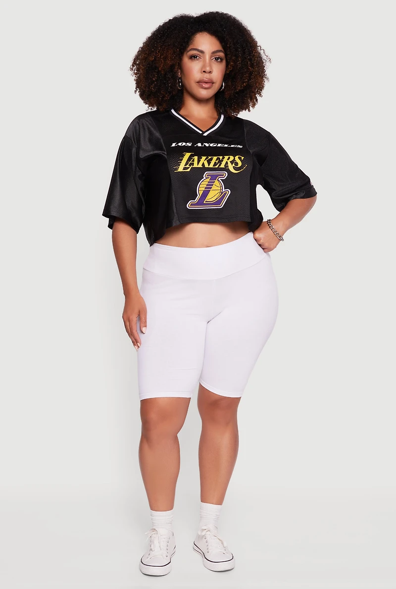 Womens Plus NBA Los Angeles Lakers Cropped Jersey, Black,