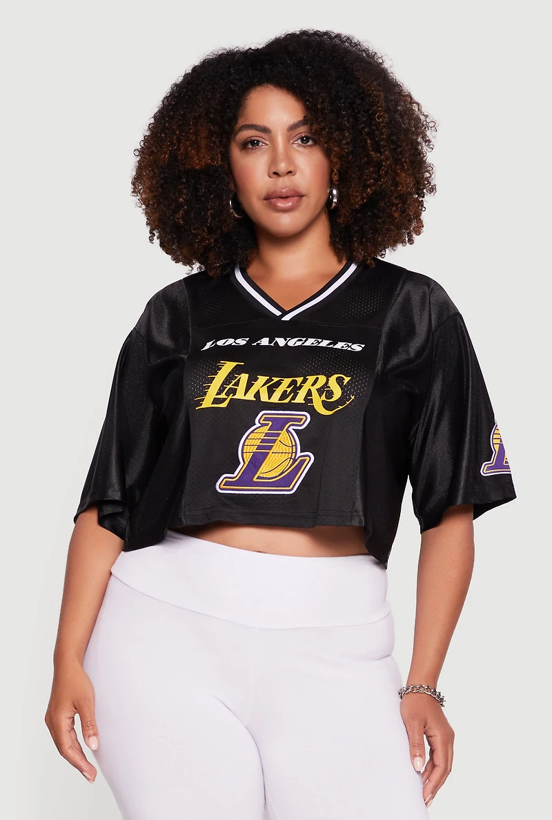 Womens Plus NBA Los Angeles Lakers Cropped Jersey, Black,