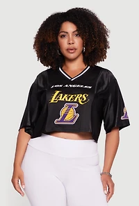 Womens Plus NBA Los Angeles Lakers Cropped Jersey, Black,