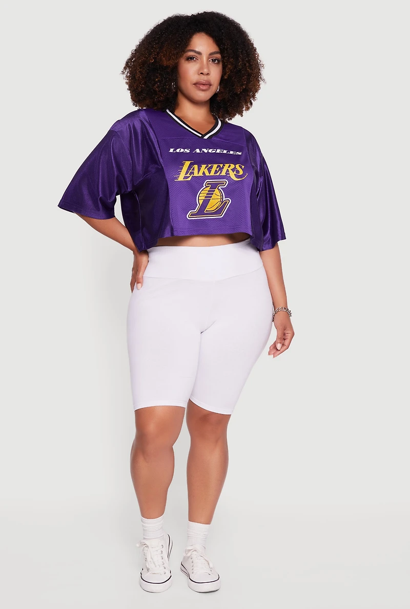 Womens Plus Size NBA Los Angeles Lakers Cropped Jersey, Purple, Size 2X