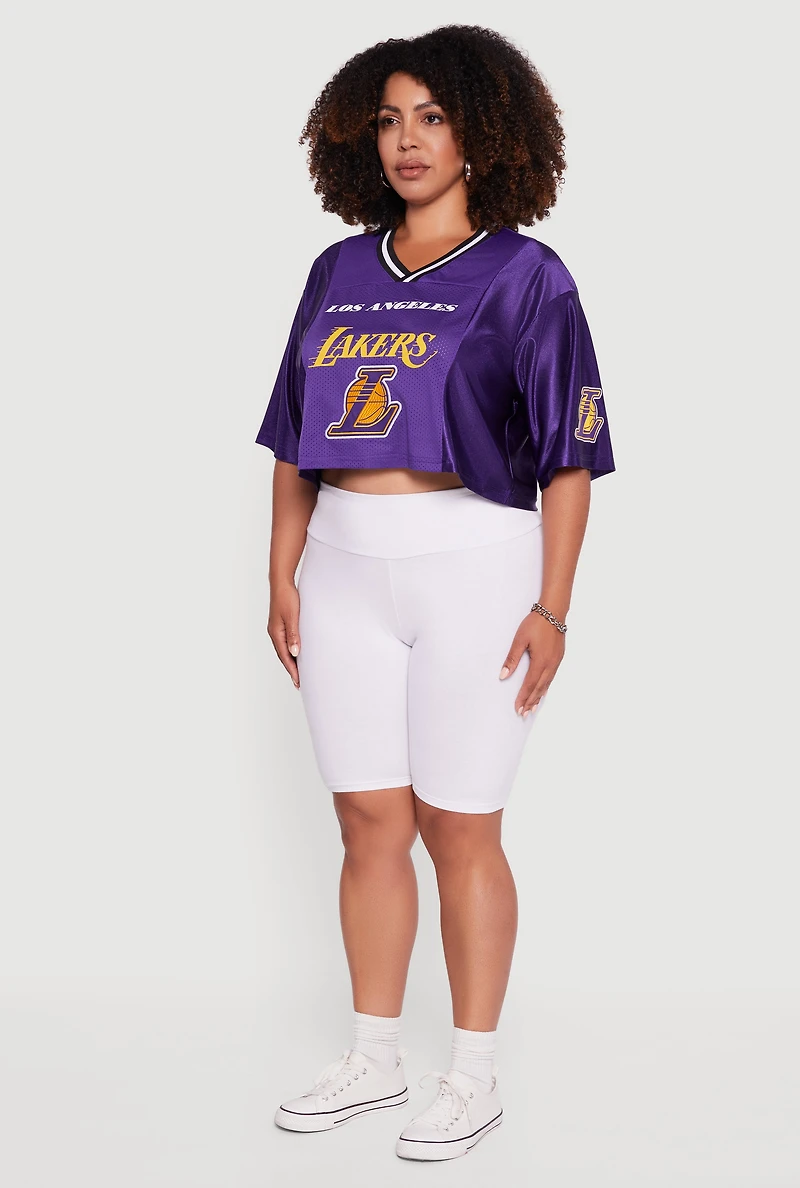 Womens Plus Size NBA Los Angeles Lakers Cropped Jersey, Purple, Size 2X