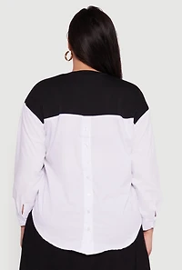 Plus Button Detail Sweatshirt Insert Layered Look Blouse
