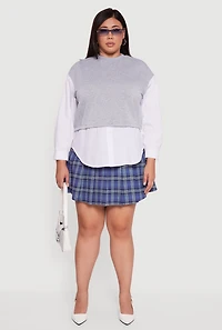 Plus Button Detail Sweatshirt Insert Layered Look Blouse