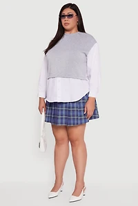 Plus Button Detail Sweatshirt Insert Layered Look Blouse