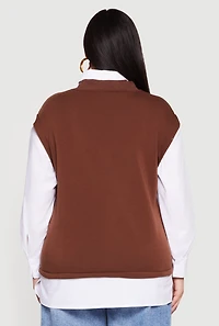 Plus Shirt Collar Layered Look Vest