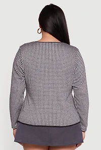 Plus Double Tie Front Gingham Plaid Top