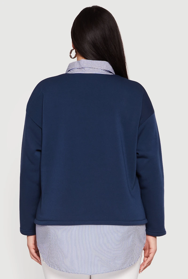Plus Striped Color Block Layered Look Sweatshirt