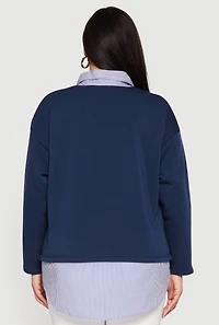 Plus Striped Color Block Layered Look Sweatshirt