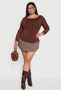 Womens Plus Size Lace Long Sleeve Top, Brown, Size 1X