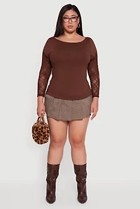 Womens Plus Size Lace Long Sleeve Top, Brown, Size 1X