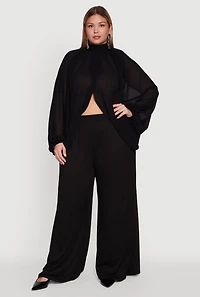 Plus Bishop Sleeve Tulip Overlay Top