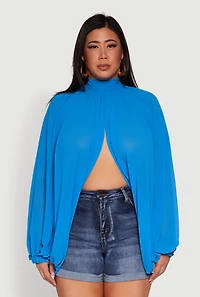 Womens Plus Bishop Sleeve Tulip Overlay Top,