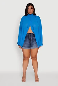 Womens Plus Bishop Sleeve Tulip Overlay Top,
