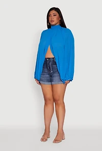 Womens Plus Bishop Sleeve Tulip Overlay Top,