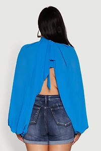 Womens Plus Bishop Sleeve Tulip Overlay Top,