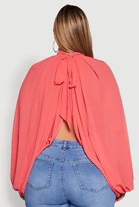Womens Plus Size Bishop Sleeve Tulip Overlay Top, Pink, Size 1X