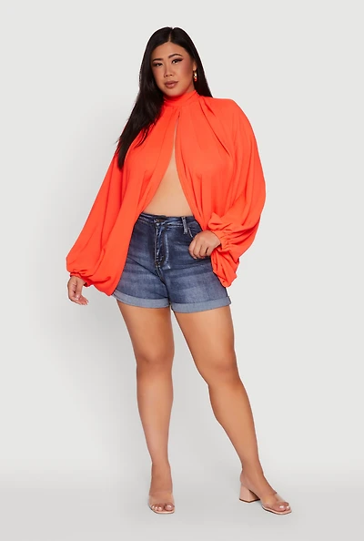 Womens Plus Bishop Sleeve Tulip Overlay Top,