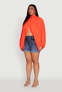 Womens Plus Size Bishop Sleeve Tulip Overlay Top, Orange, Size 3X