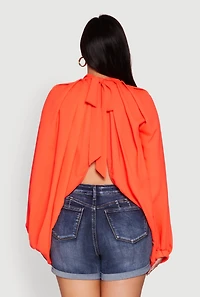 Womens Plus Bishop Sleeve Tulip Overlay Top,