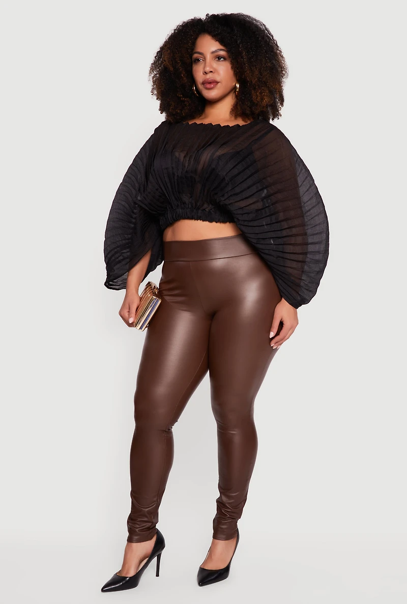 Plus Pleated Chiffon Boat Neck Crop Top